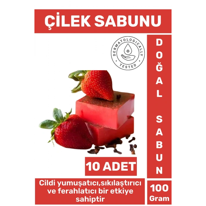 Doğal Güzel Kokulu Cilt Yumuşatıcı Ferahlatıcı Lekeli Kuru Cilt İçin Organik Çilek Sabunu 10 Adet