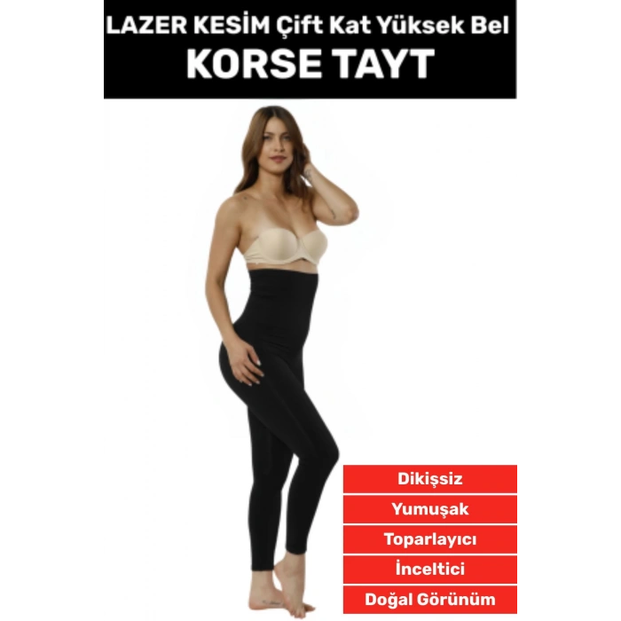Doğal Görünüm Çift Kat Bel İnceltici Vücut Toparlayıcı LAZER KESİM Yüksek Bel Korse Tayt