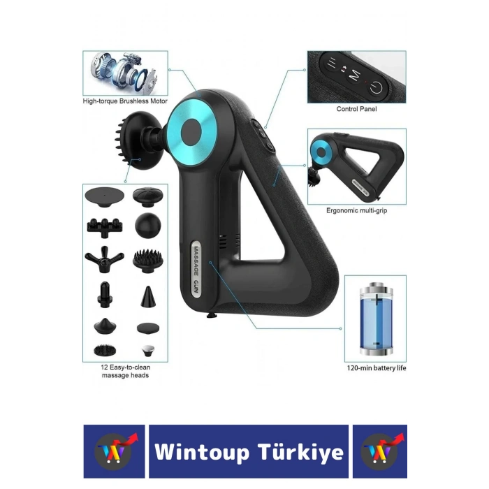 Premium 12 Başlık 6 Hız Ayarlı Kas Gevşetici Spor Gündelik Şarjlı Darbeli Titreşimli Masaj Tabancası