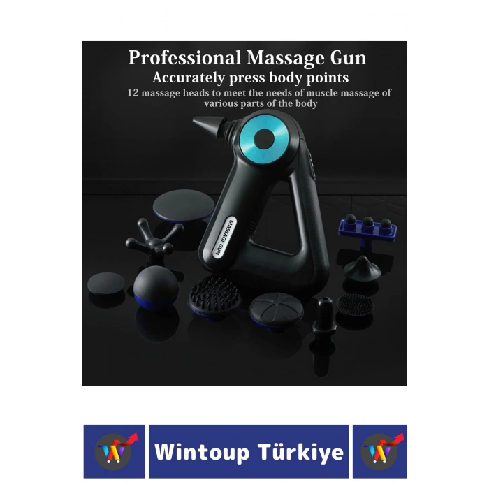 Premium 12 Başlık 6 Hız Ayarlı Kas Gevşetici Spor Gündelik Şarjlı Darbeli Titreşimli Masaj Tabancası