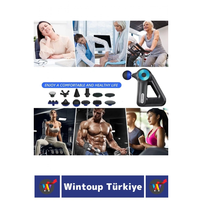 Premium 12 Başlık 6 Hız Ayarlı Kas Gevşetici Spor Gündelik Şarjlı Darbeli Titreşimli Masaj Tabancası