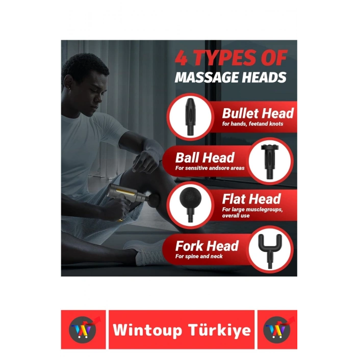 Premium 4 Başlıklı 6 Hız Ayarı Kas Gevşetici Spor Gündelik Şarjlı Darbeli Titreşimli Masaj Tabancası