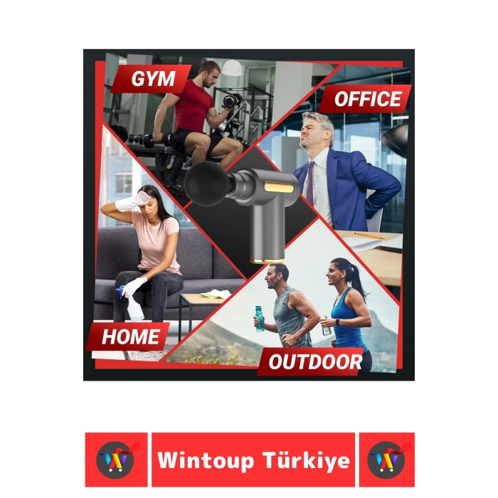 Premium 4 Başlıklı 6 Hız Ayarı Kas Gevşetici Spor Gündelik Şarjlı Darbeli Titreşimli Masaj Tabancası