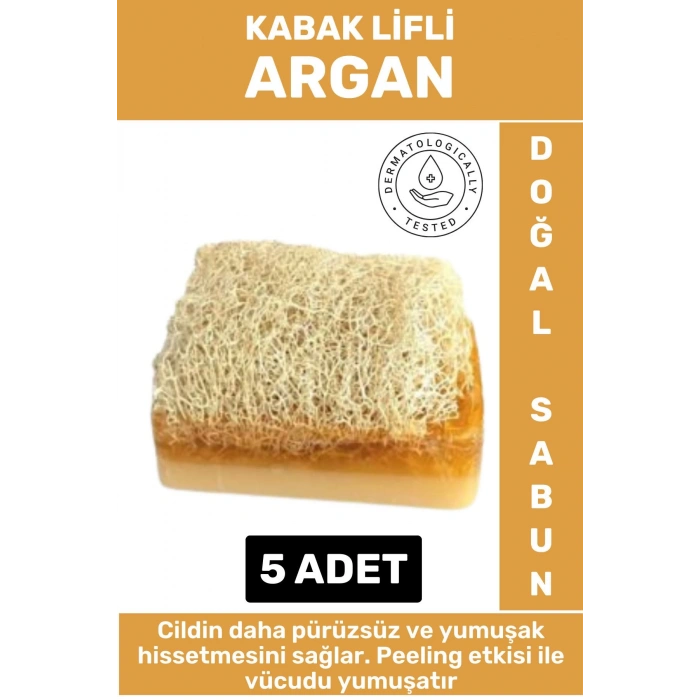 Özel Üretim Masaj Etkili Nemlendirici Kuruluk Giderici Doğal Kabak Lifli Argan Sabunu 5 Adet