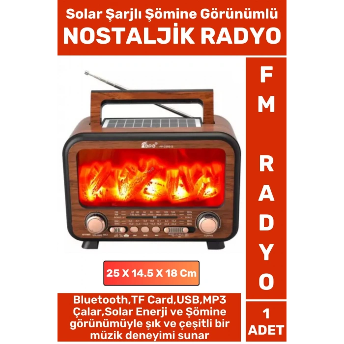 Dekoratif Hediyelik Solar Şarjlı Bluetooth Wireless USB TF Card FM Şömine Görünümlü Nostaljik Radyo