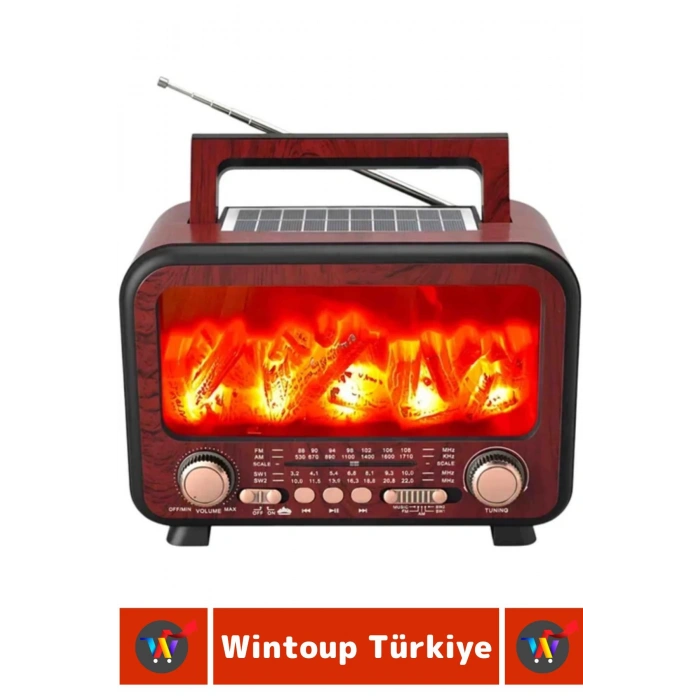 Dekoratif Hediyelik Solar Şarjlı Bluetooth Wireless USB TF Card FM Şömine Görünümlü Nostaljik Radyo