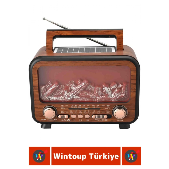 Dekoratif Hediyelik Solar Şarjlı Bluetooth Wireless USB TF Card FM Şömine Görünümlü Nostaljik Radyo