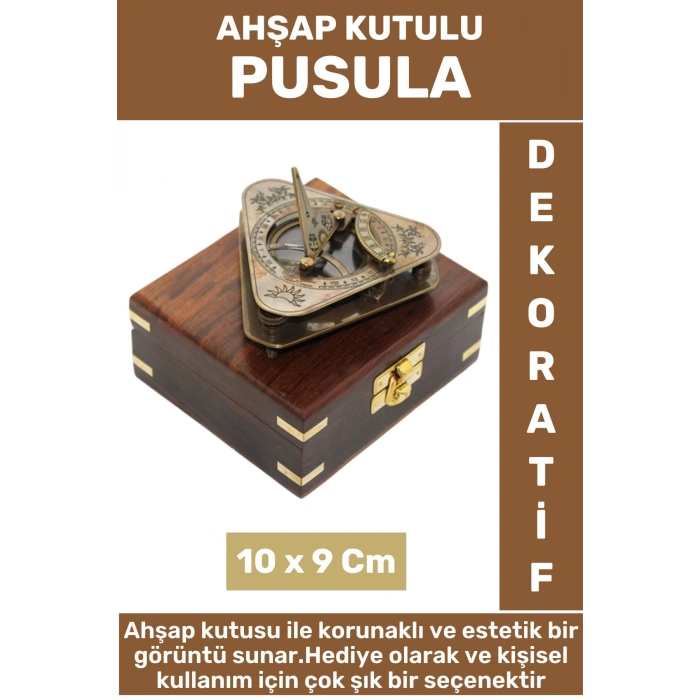 Premium Yüksek Kaliteli Erkek Arkadaş Sevgili Hediyelik Dekoratif Çok Şık Ahşap Kutulu PUSULA