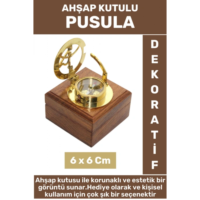 Premium Yüksek Kaliteli Erkek Arkadaş Sevgiliye Hediyelik Dekoratif Çok Şık Ahşap Kutulu PUSULA