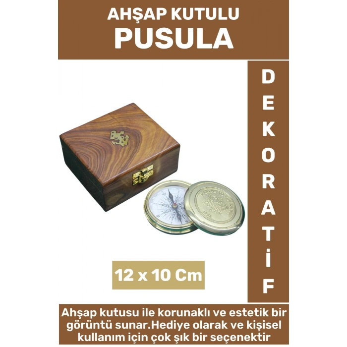 Premium Yüksek Kalite Erkek Arkadaş Sevgili Baba Hediyelik Dekoratif Koleksiyon Ahşap Kutulu PUSULA