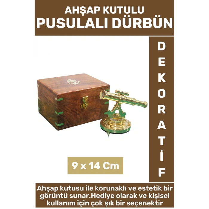 Yüksek Kaliteli Erkek Arkadaş Sevgili Baba Hediyelik Dekoratif Koleksiyon Ahşap Kutu Pusulalı Dürbün