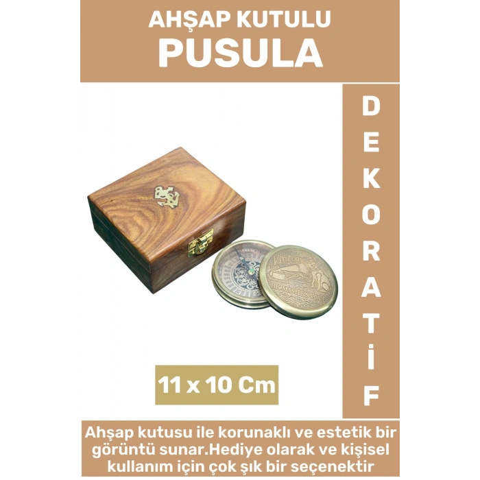 Premium Yüksek Kaliteli Erkek Arkadaş Sevgili Hediyelik Dekoratif Koleksiyon Ahşap Kutulu PUSULA