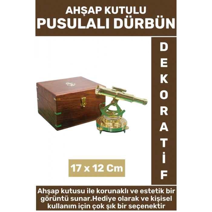 Yüksek Kalite Erkek Arkadaş Sevgili Baba Hediyelik Dekoratif Koleksiyon Ahşap Kutulu Pusulalı Dürbün
