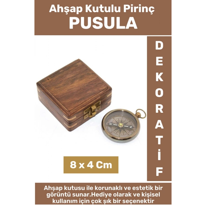 Premium Erkek Arkadaşa Sevgili Baba Özel Hediyelik Dekoratif Koleksiyon Ahşap Kutu Pirinç PUSULA