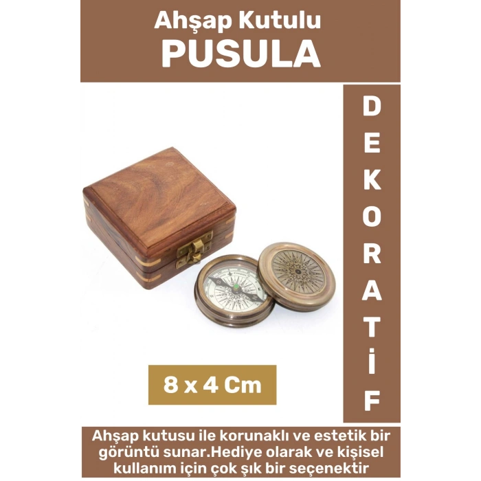 Premium Seri Erkek Arkadaş Sevgiliye Baba Özel Hediyelik Dekoratif Koleksiyon Ahşap Kutulu PUSULA