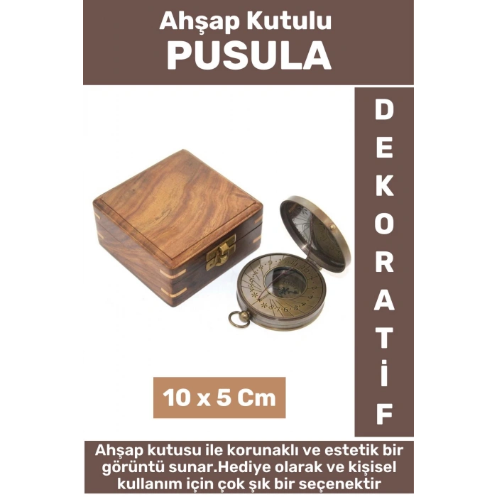 Premium Model Erkek Arkadaşa Sevgiliye Baba Özel Hediyelik Dekoratif Koleksiyon Ahşap Kutulu PUSULA