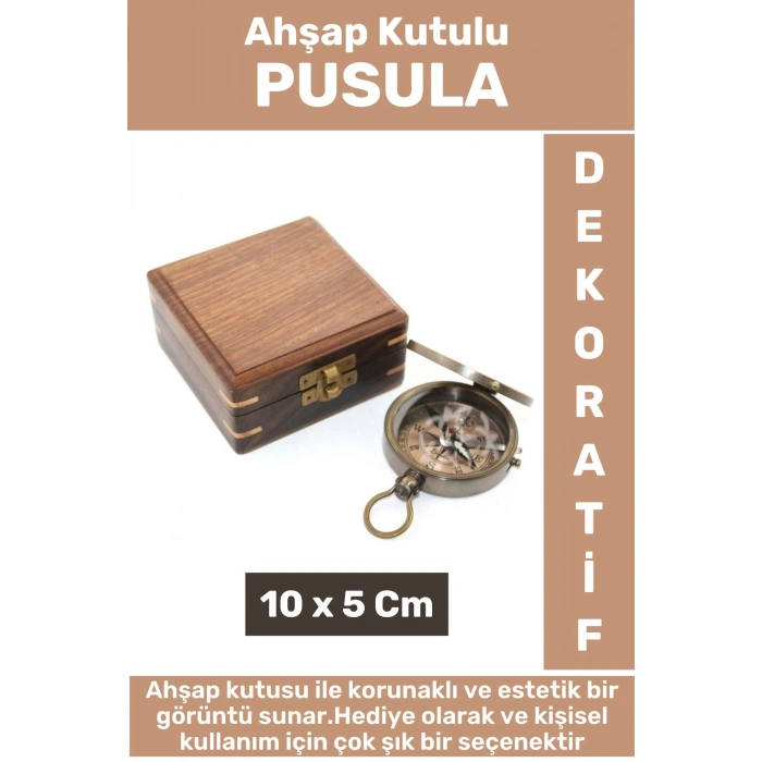 Premium Seri Erkek Arkadaşa Sevgiliye Baba Özel Dekoratif Hediyelik Koleksiyon Ahşap Kutulu PUSULA
