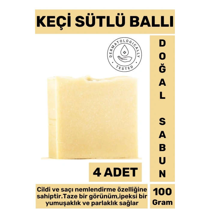 Doğal Güzel Kokulu İpeksi Parlak Görünüm Onarıcı Keçi Sütlü Ballı Sabun 4 Adet