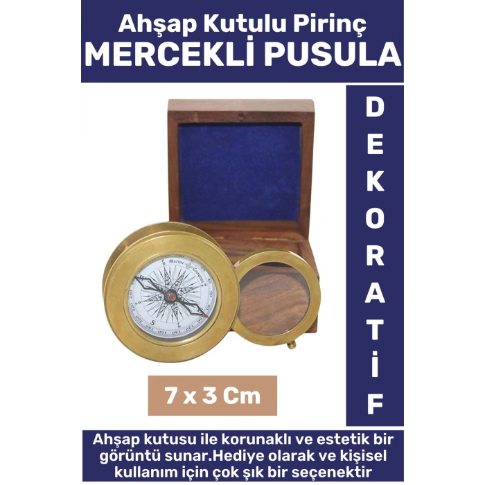 Premium Erkek Arkadaş Sevgili Özel Hediyelik Dekoratif Koleksiyon Ahşap Kutu Pirinç MERCEKLİ PUSULA