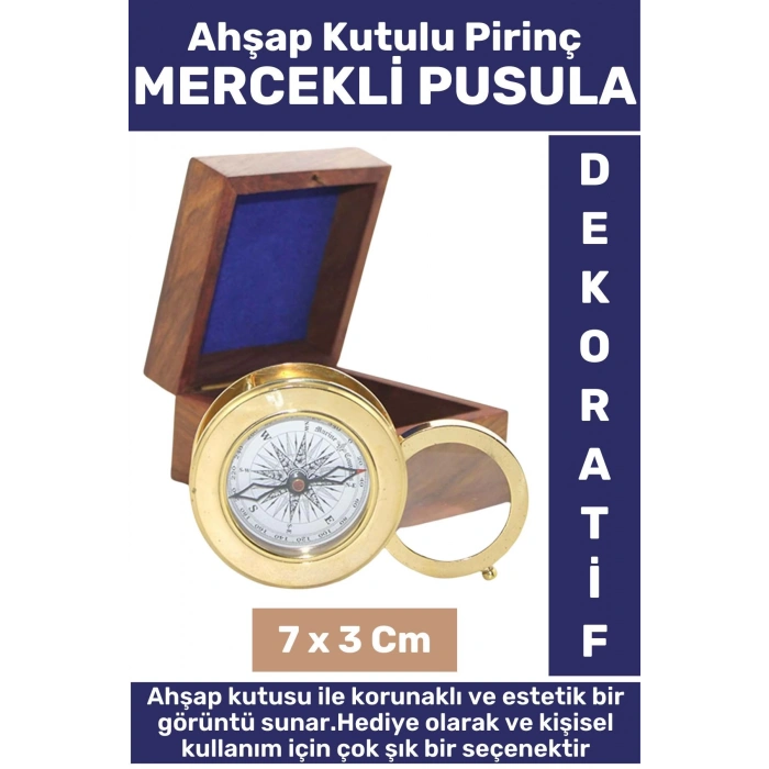 Özel Model Erkek Arkadaş Sevgili Hediyelik Dekoratif Koleksiyon Ahşap Kutulu Pirinç MERCEKLİ PUSULA