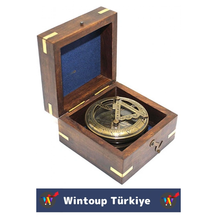 Premium Erkek Arkadaş Sevgili Hediyelik Koleksiyon Denizci Dekoratif Ahşap Kutulu Pirinç PUSULA