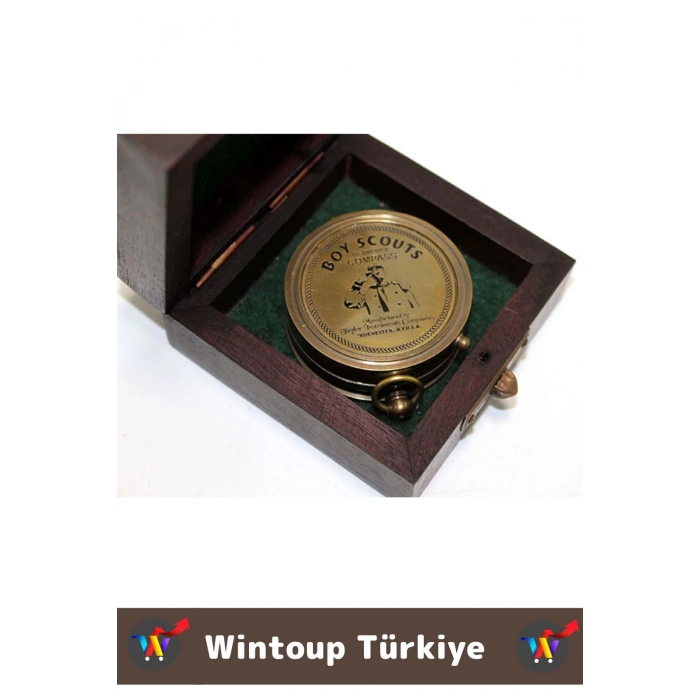 Premium Seri Erkek Arkadaş Sevgili Hediyelik Koleksiyon Dekoratif Ahşap Kutulu Pirinç PUSULA