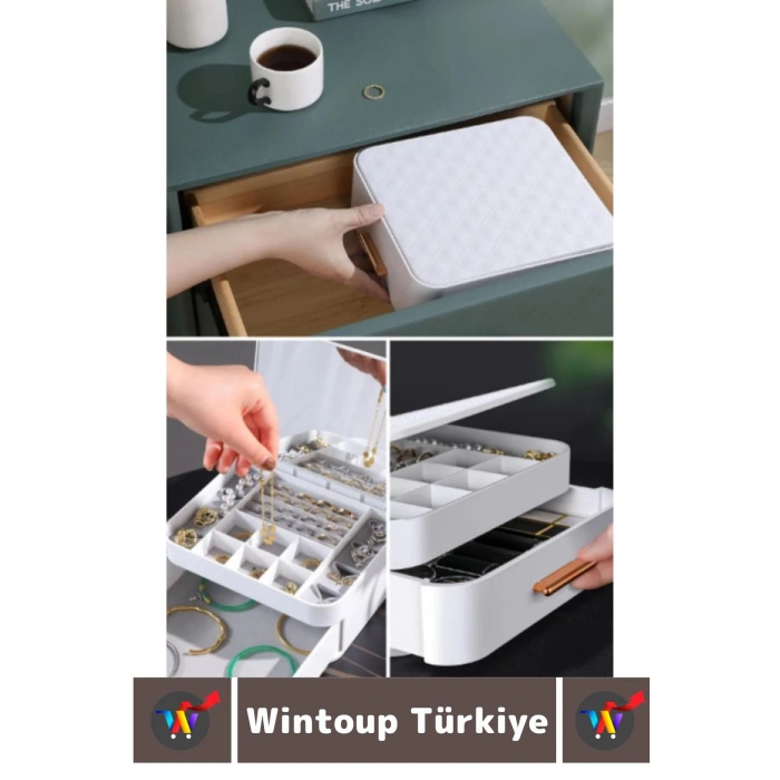 Yüksek Kaliteli Makyaj Yüzük Kolye Küpe Düzenleyici Çok Şık Bölmeli Çekmeceli Aynalı Takı Organizeri