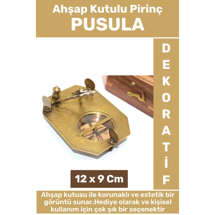 Premium Model Erkek Arkadaş Sevgili Hediyelik Koleksiyon Dekoratif Ahşap Kutulu Pirinç PUSULA