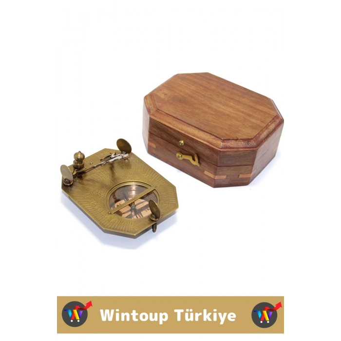 Premium Model Erkek Arkadaş Sevgili Hediyelik Koleksiyon Dekoratif Ahşap Kutulu Pirinç PUSULA