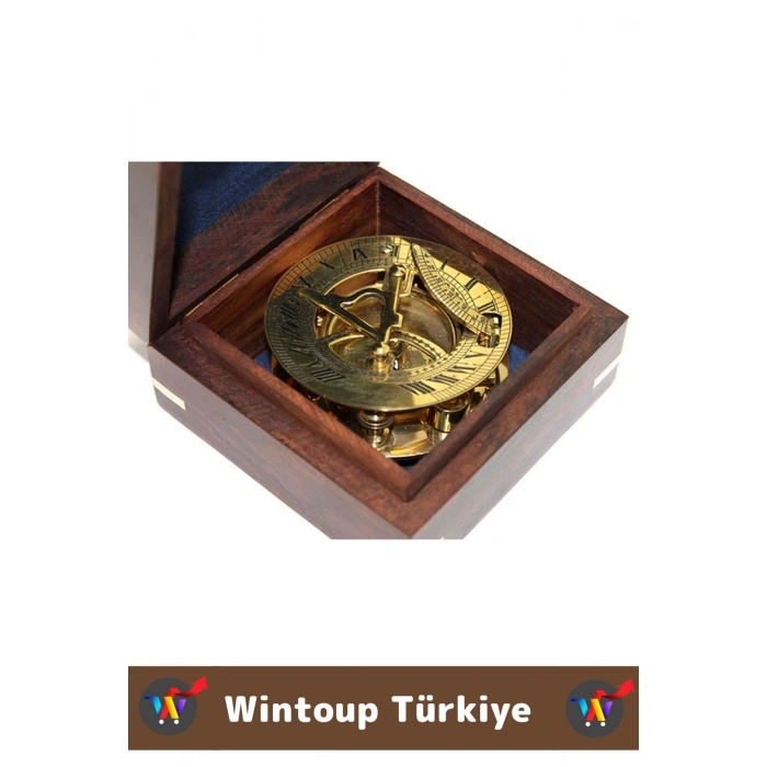Özel Model Erkek Arkadaş Sevgili Hediyelik Koleksiyon Dekoratif Ahşap Kutu Pirinç GÜNEŞ SAATİ PUSULA