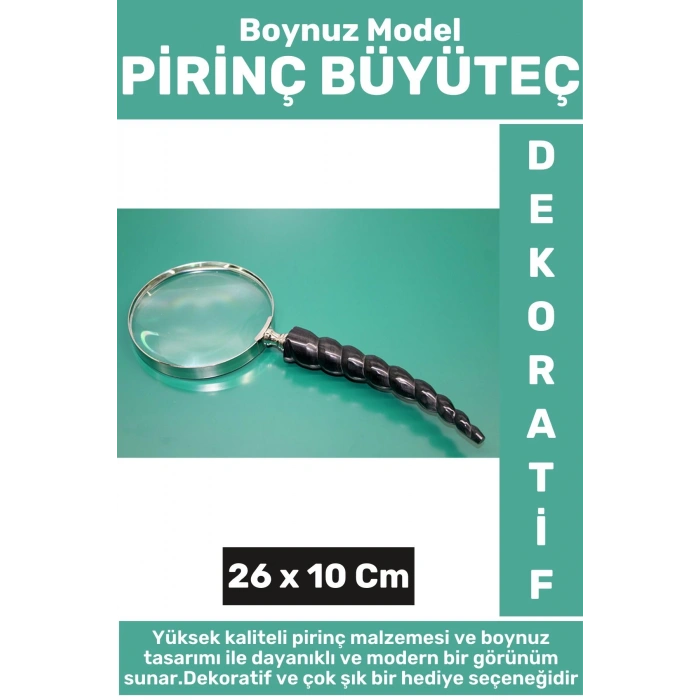 Premium Seri Dekoratif Ev Ofis Hediyelik Çok Şık Yüksek Kaliteli Boynuz Model Pirinç BÜYÜTEÇ