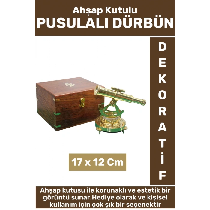 Premium Erkek Arkadaş Sevgili Baba Özel Hediyelik Dekoratif Koleksiyon Ahşap Kutulu PUSULALI DÜRBÜN