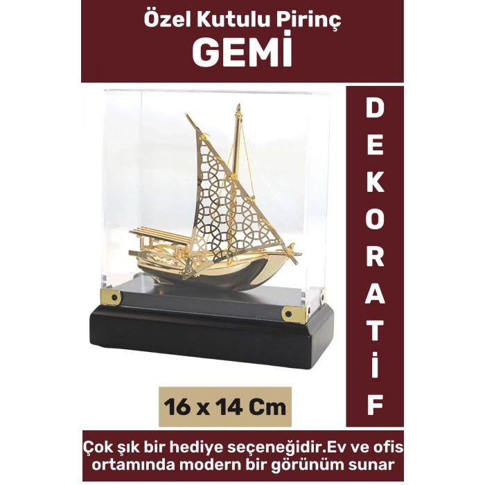 Premium Ev Ofis Dekoratif Koleksiyon Çok Şık Hediyelik Denizci Temalı Özel Kutulu Pirinç GEMİ