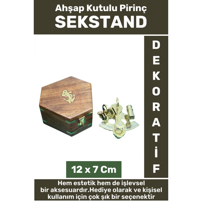 Premium Erkek Arkadaş Sevgili Ev Ofis Özel Hediyelik Dekoratif Koleksiyon Ahşap Kutu Pirinç SEKSTANT