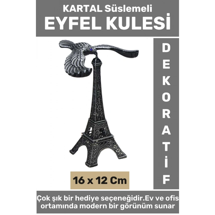 Ev Ofis Dekoratif Koleksiyon Çok Şık Hediyelik Yüksek Kalite Metal KARTAL Süslemeli EYFEL KULESİ