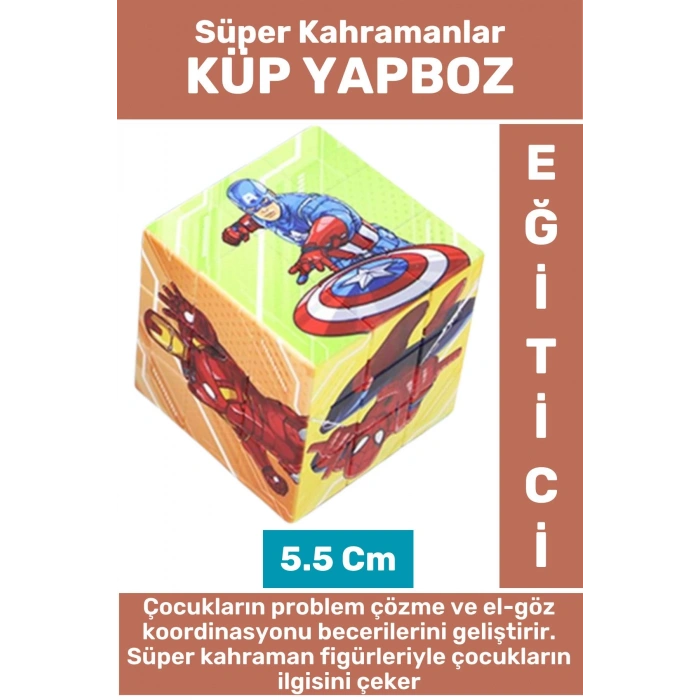 Premium El Göz Koordinasyon Geliştirici Eğitici Eğlenceli Süper Kahraman Figürlü Çocuk KÜP YAPBOZ