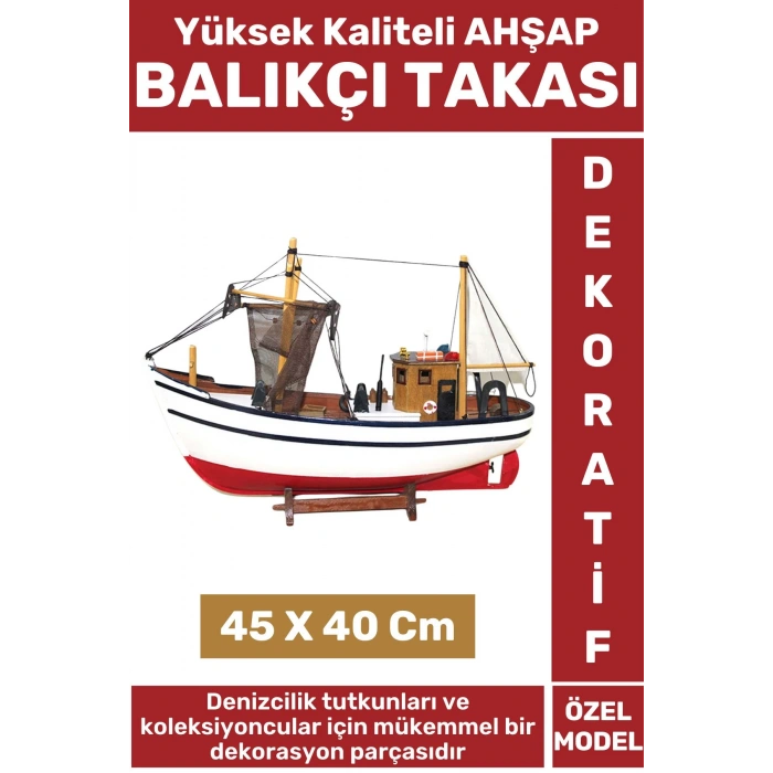 Premium Yüksek Kaliteli Dekoratif Ev Ofis Hediyelik Denizci Koleksiyon Ahşap BALIKÇI TAKASI 45X40 Cm