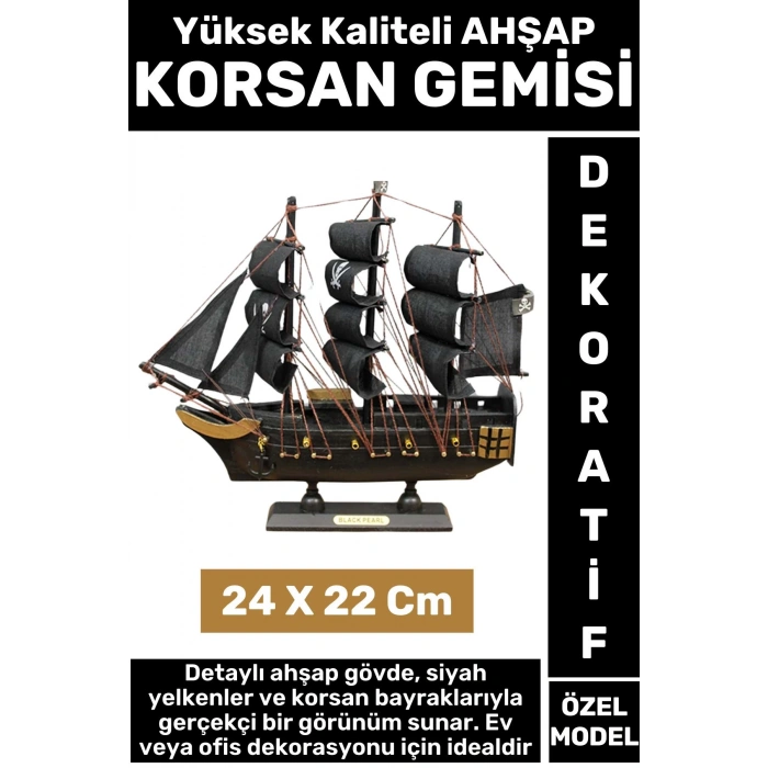 Yüksek Kaliteli Dekoratif Ev Ofis Hediyelik Denizci Koleksiyon Ahşap KORSAN GEMİSİ 24 x 22 Cm
