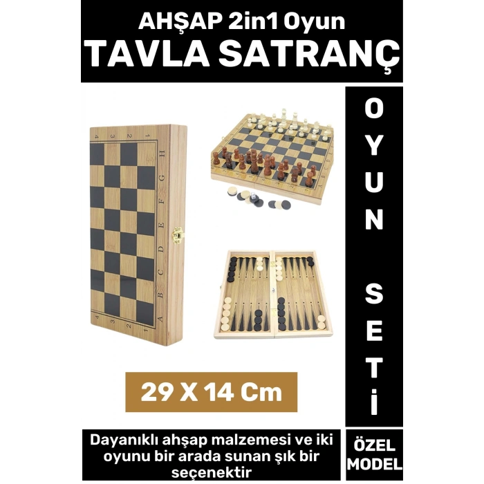 Premium Yüksek Kaliteli Arkadaş Oyun Hediyelik Çok Şık Ahşap Tavla Satranç 2in1 Oyun Seti 29 X 14 Cm