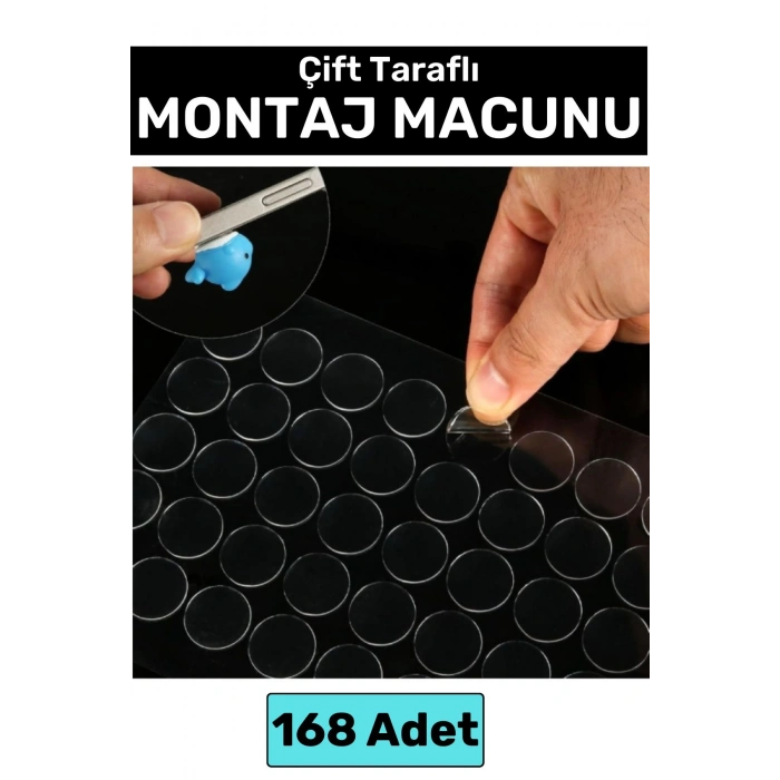 Premium Cam Metal Plastik Ahşap Mermer Çift Taraflı Şeffaf Nano Yuvarlak Montaj Macunu 168 Adet