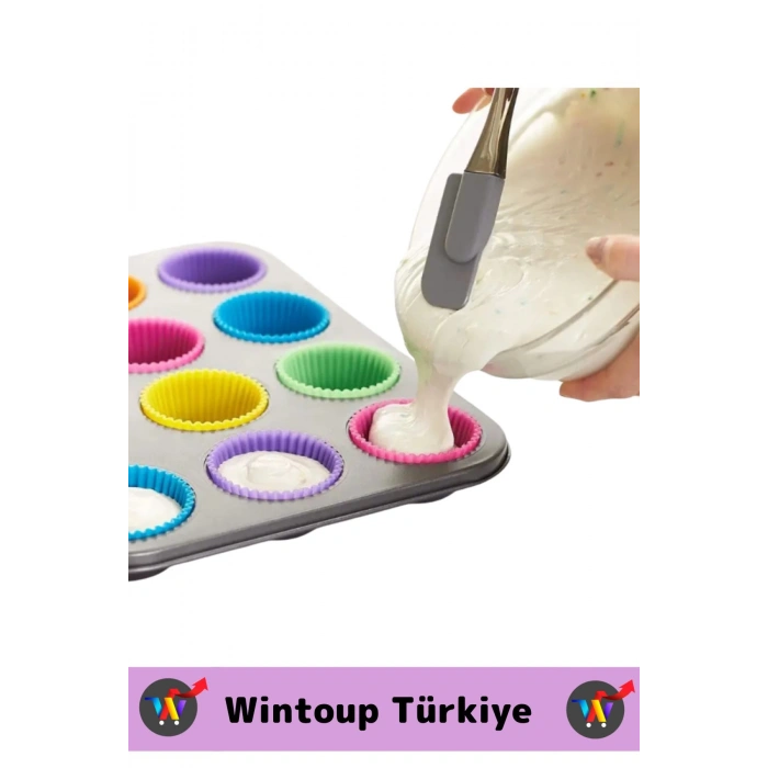 Premium Yüksek Isıya Dayanıklı Esnek Yapışmaz Tekrar Kullanılabilir Silikon Kek Muffin Kalıbı 24lü