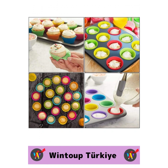 Premium Yüksek Isıya Dayanıklı Esnek Yapışmaz Tekrar Kullanılabilir Silikon Kek Muffin Kalıbı 24lü