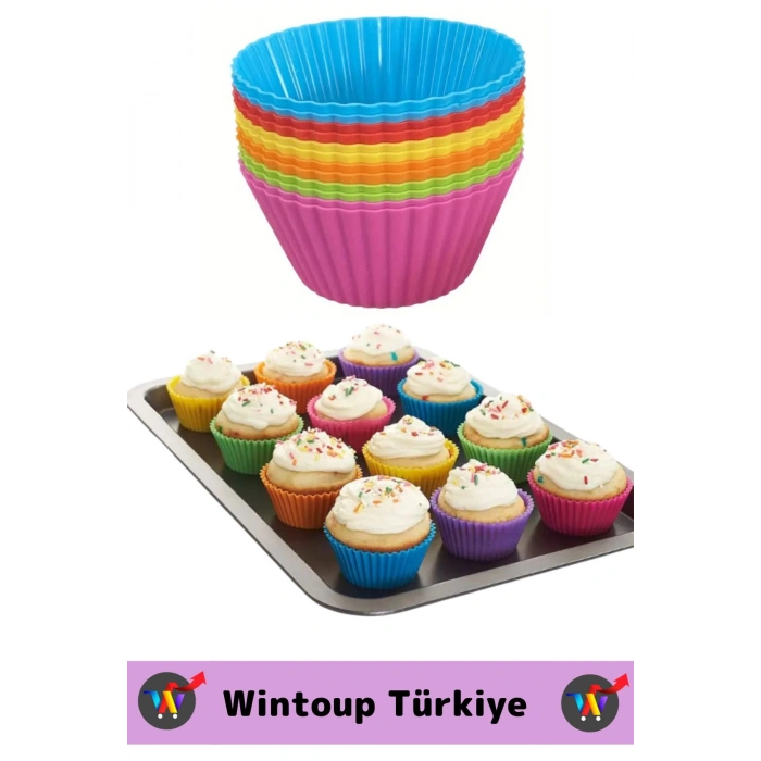 Premium Yüksek Isıya Dayanıklı Esnek Yapışmaz Tekrar Kullanılabilir Silikon Kek Muffin Kalıbı 12li