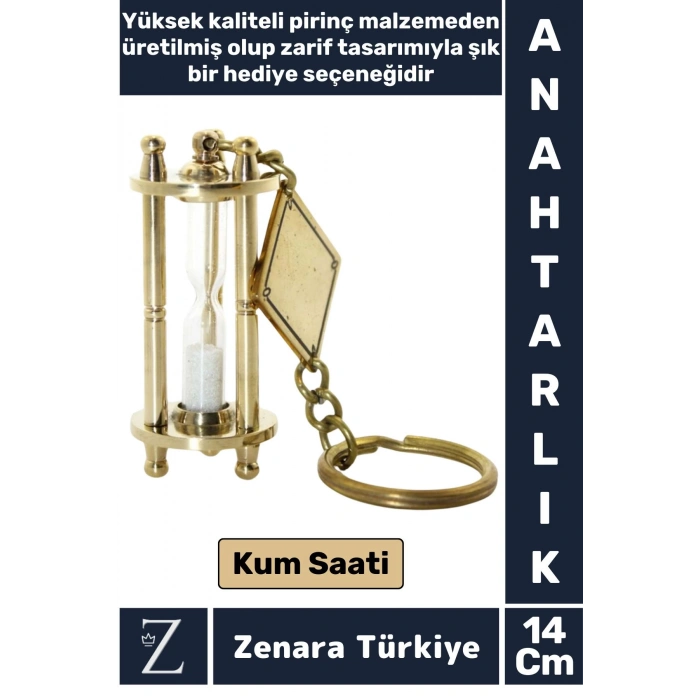 Premium Yüksek Kaliteli Pirinç Dekoratif Şık Hediyelik Denizcilik Tasarım KUM SAATİ Anahtarlık