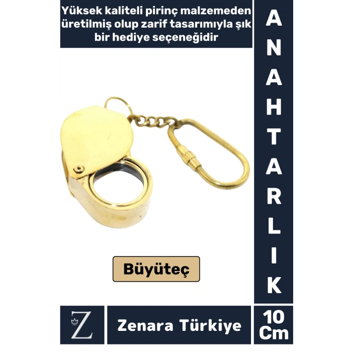 Premium Yüksek Kaliteli Pirinç Dekoratif Şık Hediyelik Nostaljik Koleksiyon BÜYÜTEÇ Anahtarlık