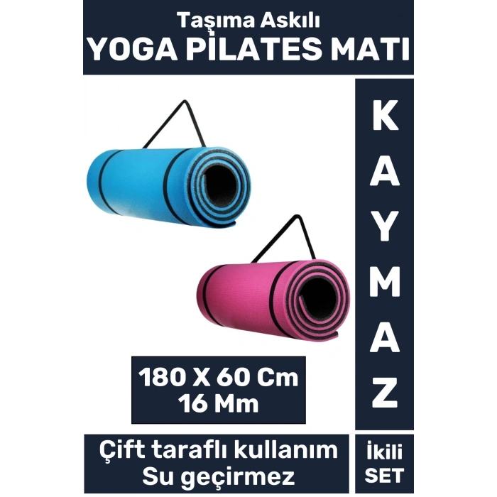 Premium Kompakt Taşıma Askılı Çift Taraflı Su Geçirmez Kamp Uyku Minder Yoga Pilates Matı 16 Mm 2li