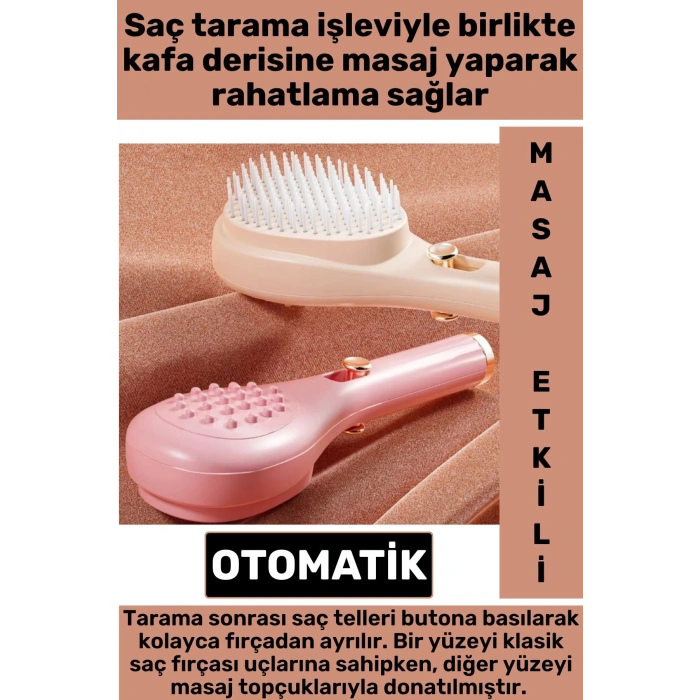 Premium Yüksek Kaliteli Basınçlı Masaj Etkili Esnek Yumuşak Uçlu Otomatik Tuşlu Saç Temizleme Tarağı