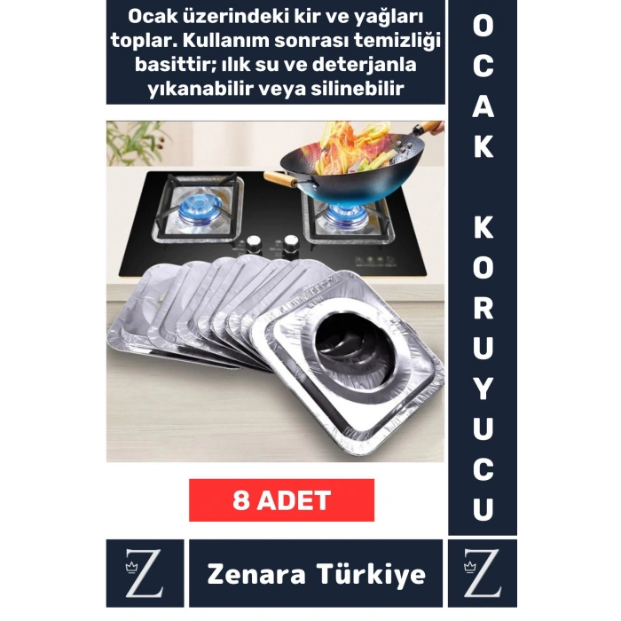 Premium Uzun Ömürlü Dayanıklı Kolay Temizlenir Ocak Kir Yağ Önleyici Alüminyum Koruyucu Folyo 8 Adet