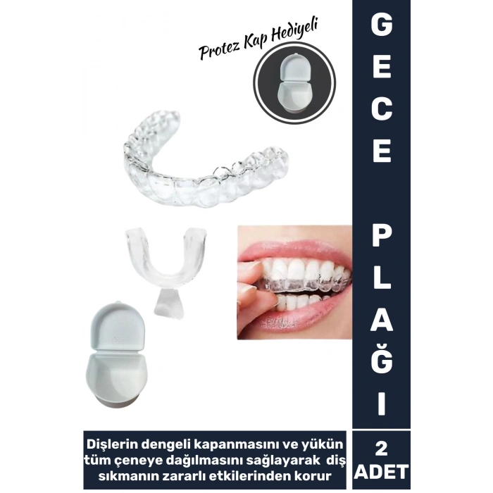 Premium Diş Çene Sıkma Gıcırdatma Bruksizm Önleme Gece Plağı Uyku Aparatı Protez Kap Hediyeli 2 Adet