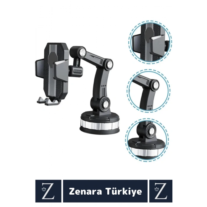 Premium 4.7-6.7 İnç Uyumlu 360 Derece Dönen Ayarlanabilir 3 Kademeli Çok Fonksiyonlu Telefon Tutucu